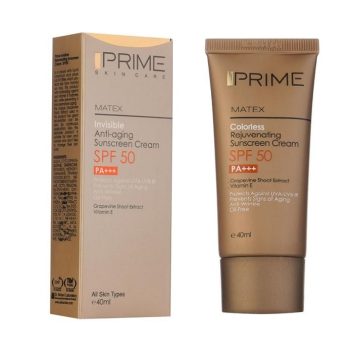 کرم ضد آفتاب SPF50 جوان کننده بی رنگ پرایم 40 میل
